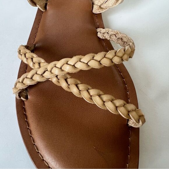 Universal Thread Hilda Braided Faux Leather Mushroom Tan Slide Sandals Size 8 - Picture 5 of 12
